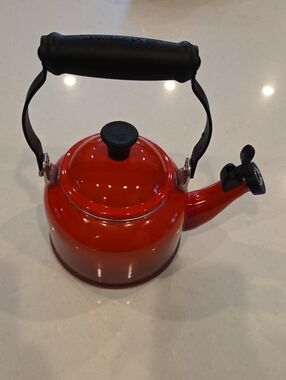 Le Creuset Red Whistling Tea Kettle with Black Handle